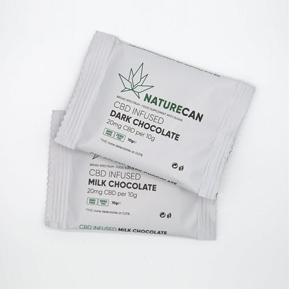 Two bars of CBD chocolate in packets
